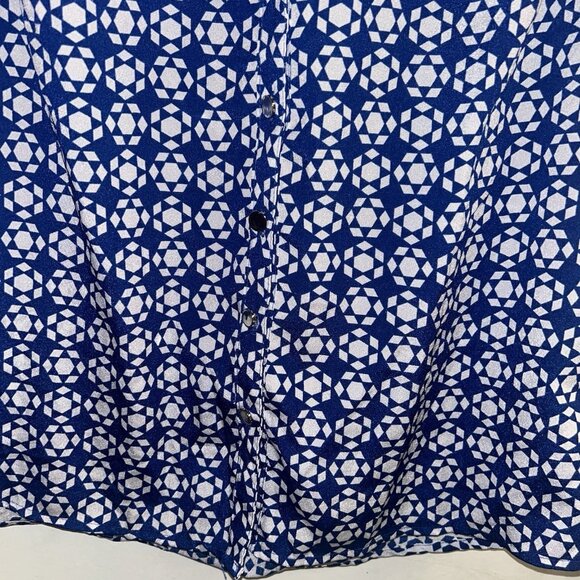 Notations Blue Geometric Sleeveless Reverse Pattern Button Up Blouse Small - Picture 4 of 7